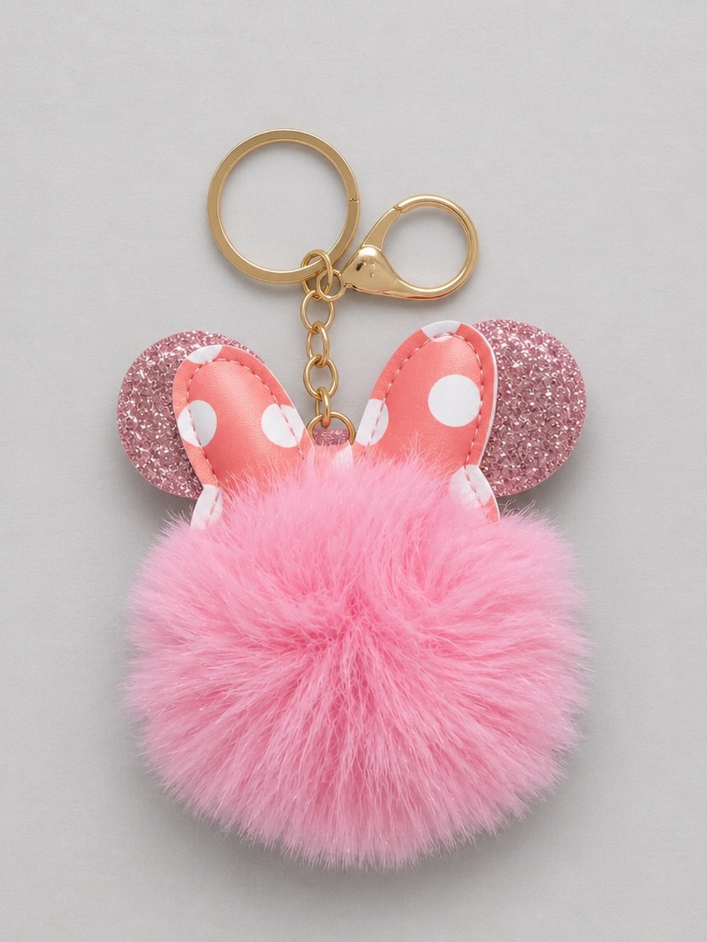 Pink Pom Pom Minnie-Style Keychain